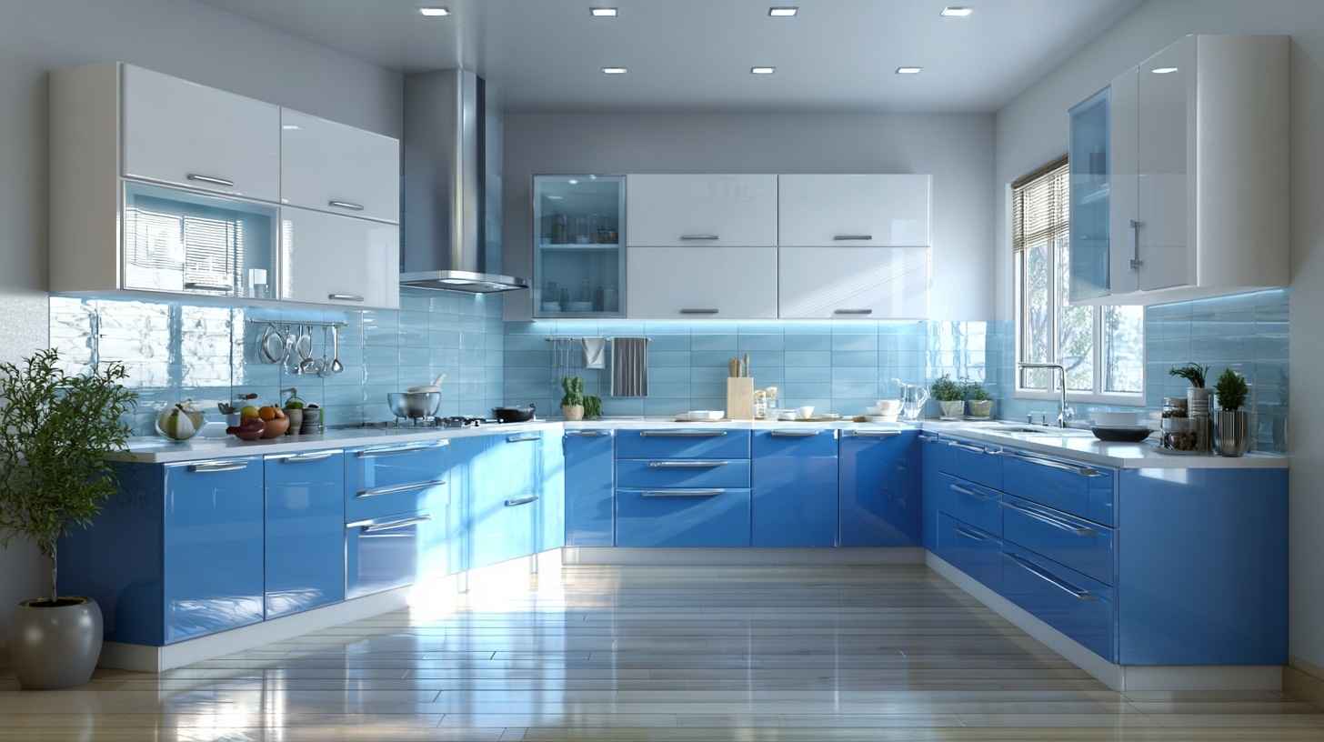 современная кухня на заказ в синих тонах